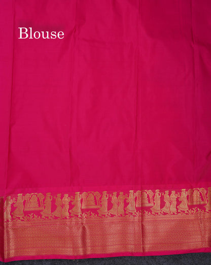 Beautiful Dark Purple Silver & Gold Zari Butta Semi Silk Saree With Contrast Pink Traditional Pallakku Evening Morning Border