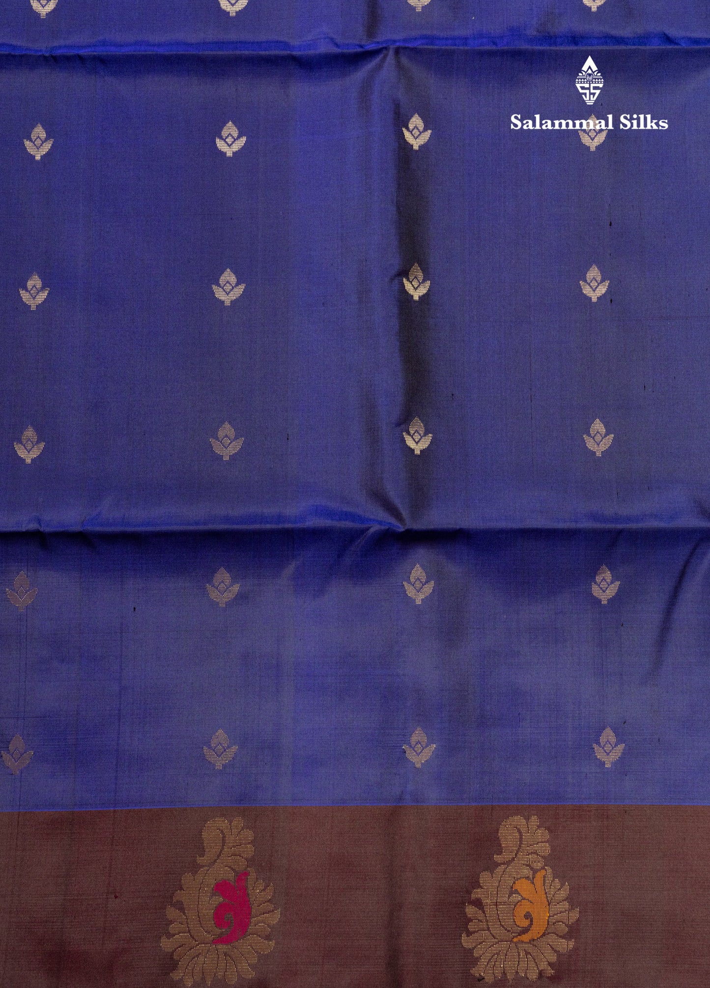 Beautiful Dual Tone Navy Blue Pure Soft Silk Saree With Contrast Dark Brown Border