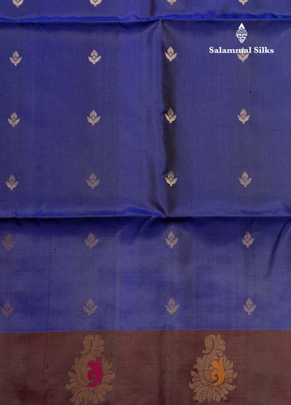 Beautiful Dual Tone Navy Blue Pure Soft Silk Saree With Contrast Dark Brown Border