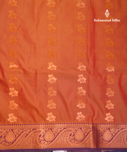 Beautiful Rust Orange Semi Silk Saree With Contrast Magenta Traditional Border