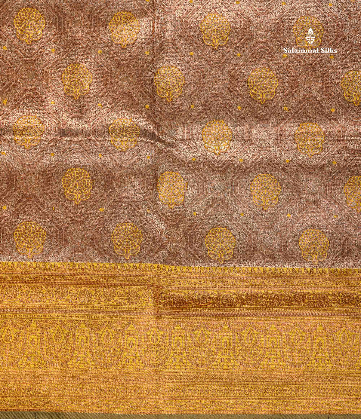 Semi Tussar Saree - Copper Colour Body Tissue With Contrast Mustard Yellow Fancy Border