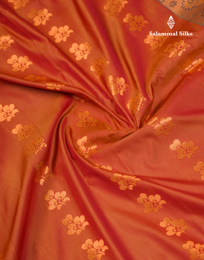 Beautiful Rust Orange Semi Silk Saree With Contrast Magenta Traditional Border