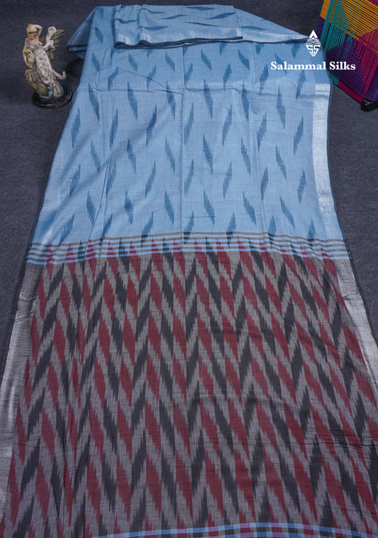 Light Blue Semi Linen Fancy Saree With Contrast Grey Blouse