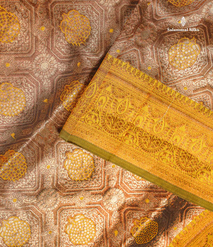 Semi Tussar Saree - Copper Colour Body Tissue With Contrast Mustard Yellow Fancy Border