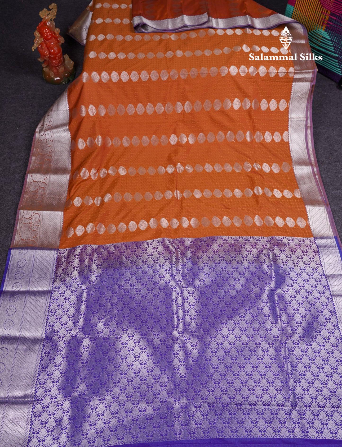 Beautiful Rust Orange Semi Silk Saree With Traditional Evening Morning Border