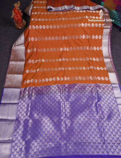 Beautiful Rust Orange Semi Silk Saree With Traditional Evening Morning Border