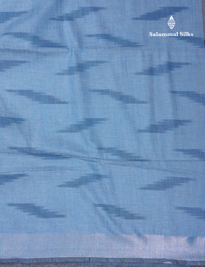 Light Blue Semi Linen Fancy Saree With Contrast Grey Blouse