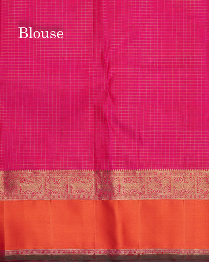 Kanjivaram Beautiful Violet 3G Pure Zari Checks Pure Silk Saree With Traditional Korvai Border