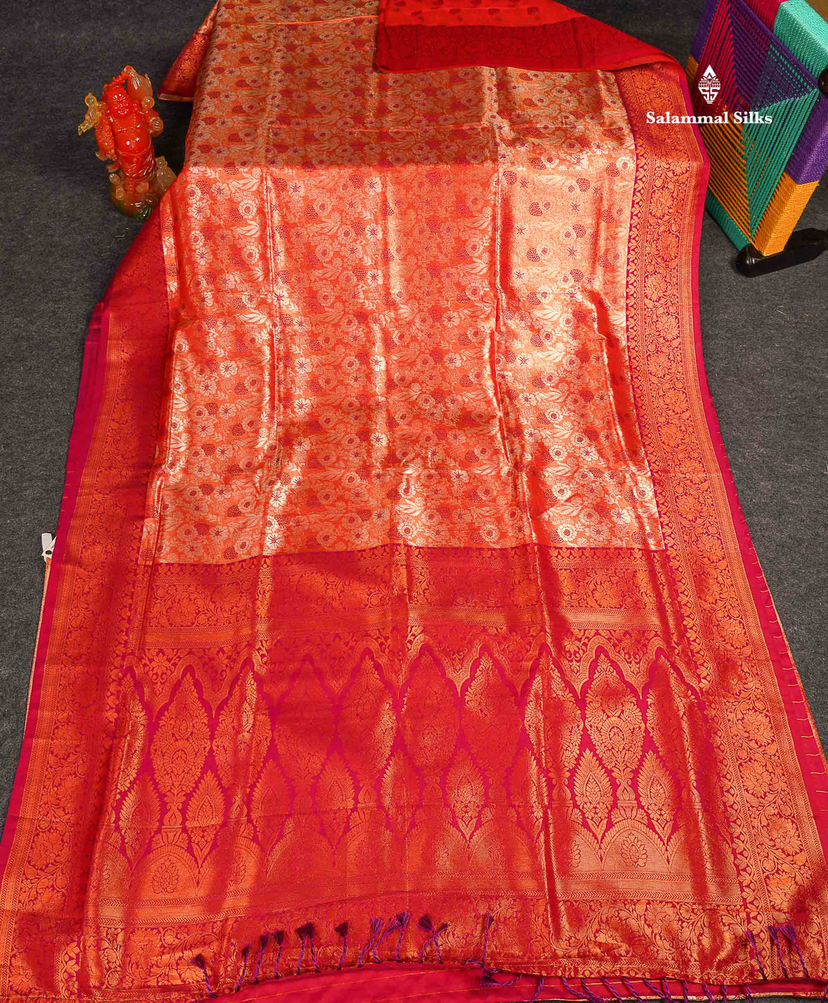 Semi Tussar Saree - Orange Colour Body Tissue With Contrast Magenta Pink Fancy Border 