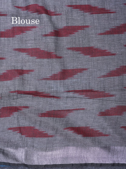 Light Blue Semi Linen Fancy Saree With Contrast Grey Blouse