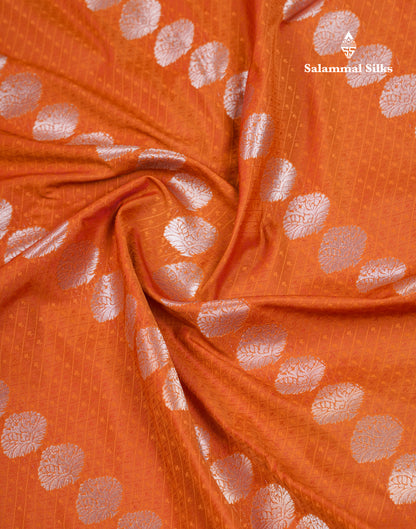 Beautiful Rust Orange Semi Silk Saree With Traditional Evening Morning Border