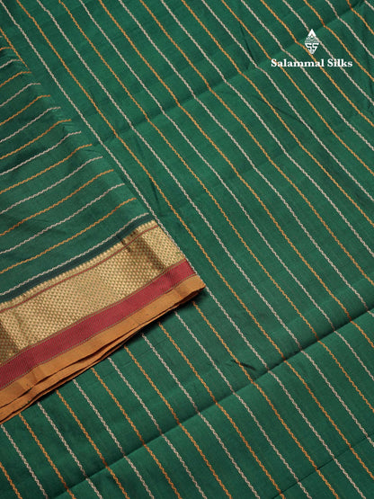 Beautiful Bottle Green Semi Silk Cotton Saree With Contrast Mustard Yellow Blouse