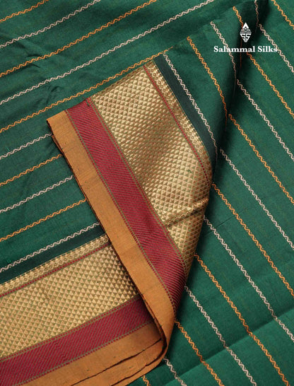 Beautiful Bottle Green Semi Silk Cotton Saree With Contrast Mustard Yellow Blouse
