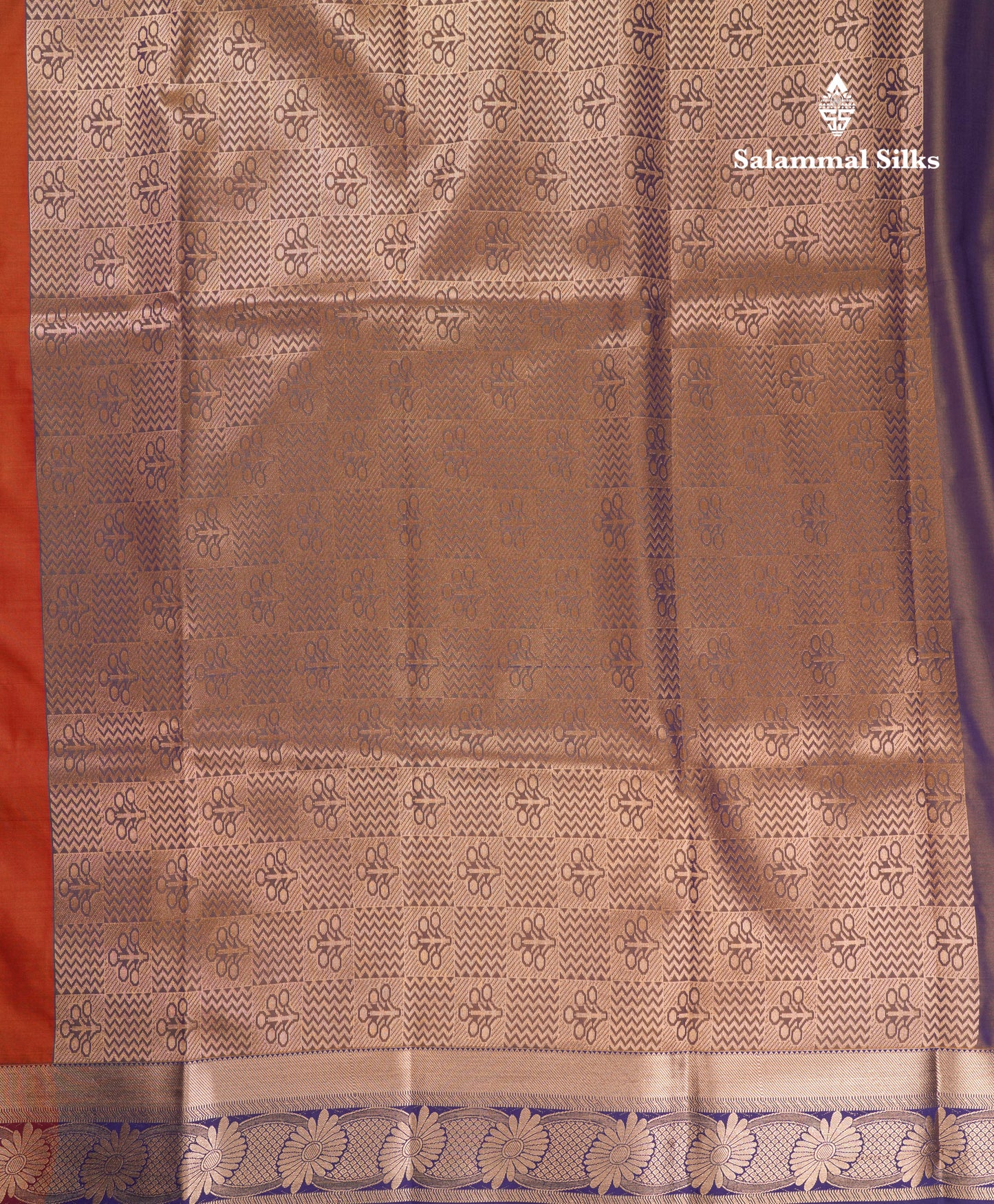 Beautiful Rust Orange Semi Silk Saree With Contrast Navy Blue Blouse
