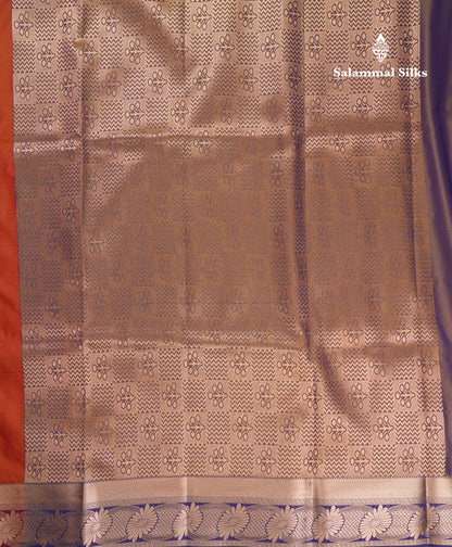 Beautiful Rust Orange Semi Silk Saree With Contrast Navy Blue Blouse