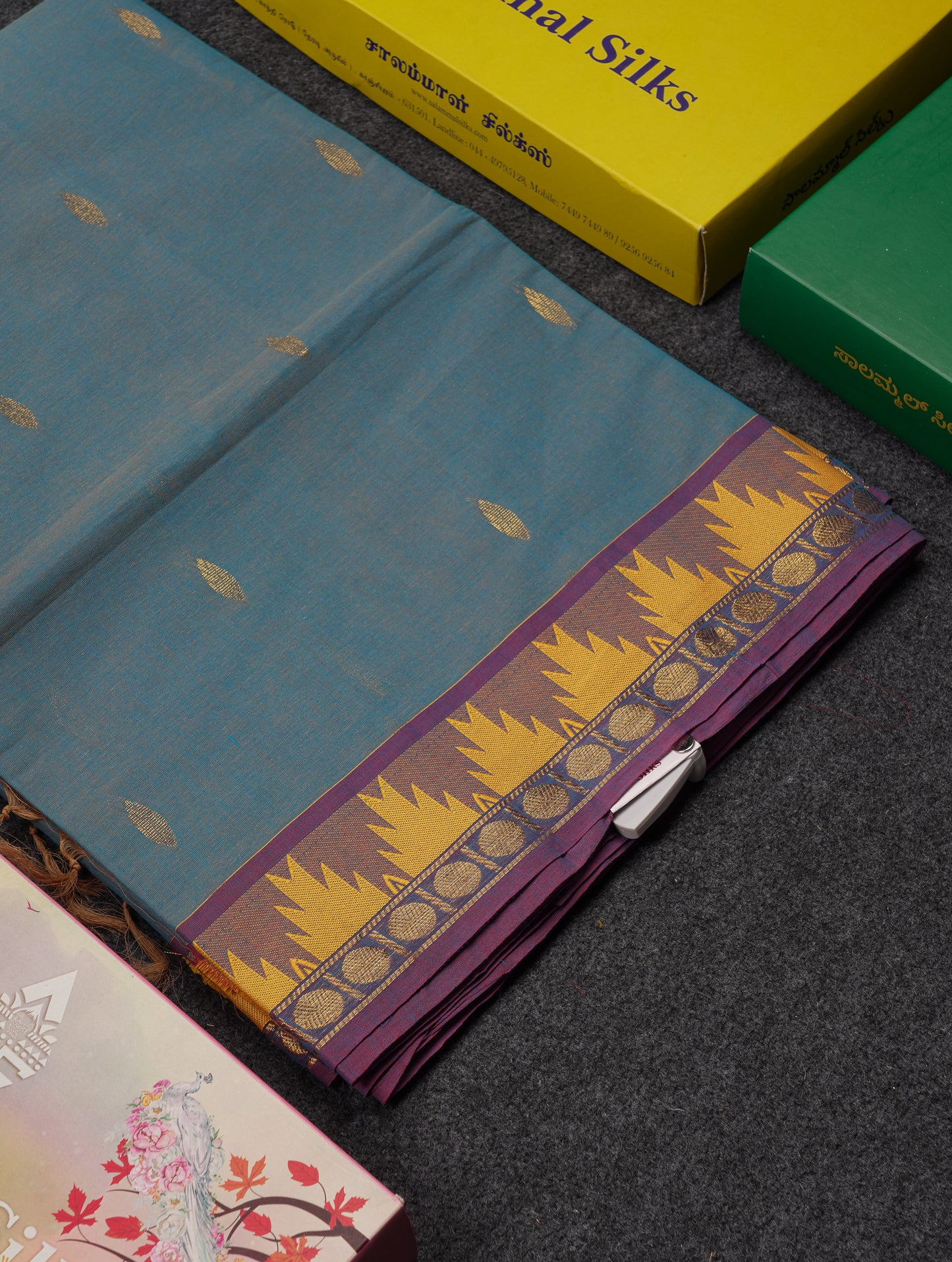 Beautiful Light Elaichi Green Pure Cotton Saree With Traditional Temple Border