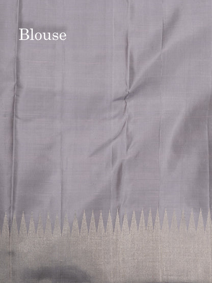 Bluish Grey Colour 8 Kol Kanjivaram Pure Silk Saree With Gold Zari Border
