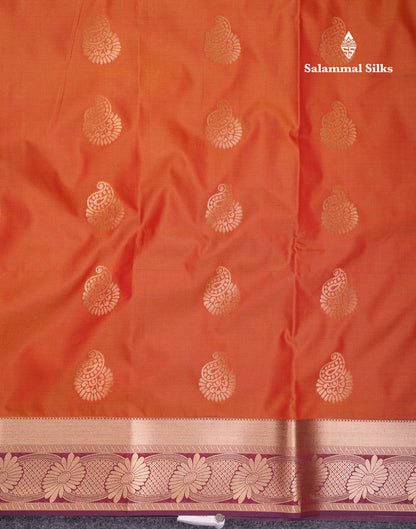 Beautiful Rust Orange Semi Silk Saree With Contrast Navy Blue Blouse