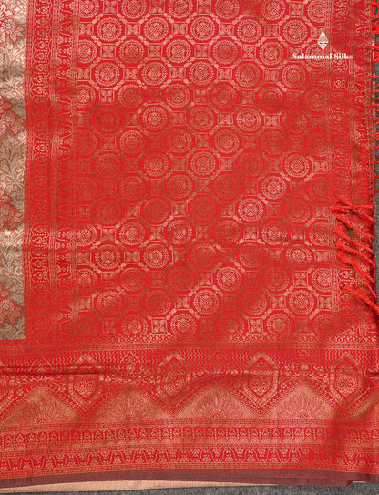 Semi Tussar Saree - Copper Colour Body Tissue With Contrast Maroon Fancy Border