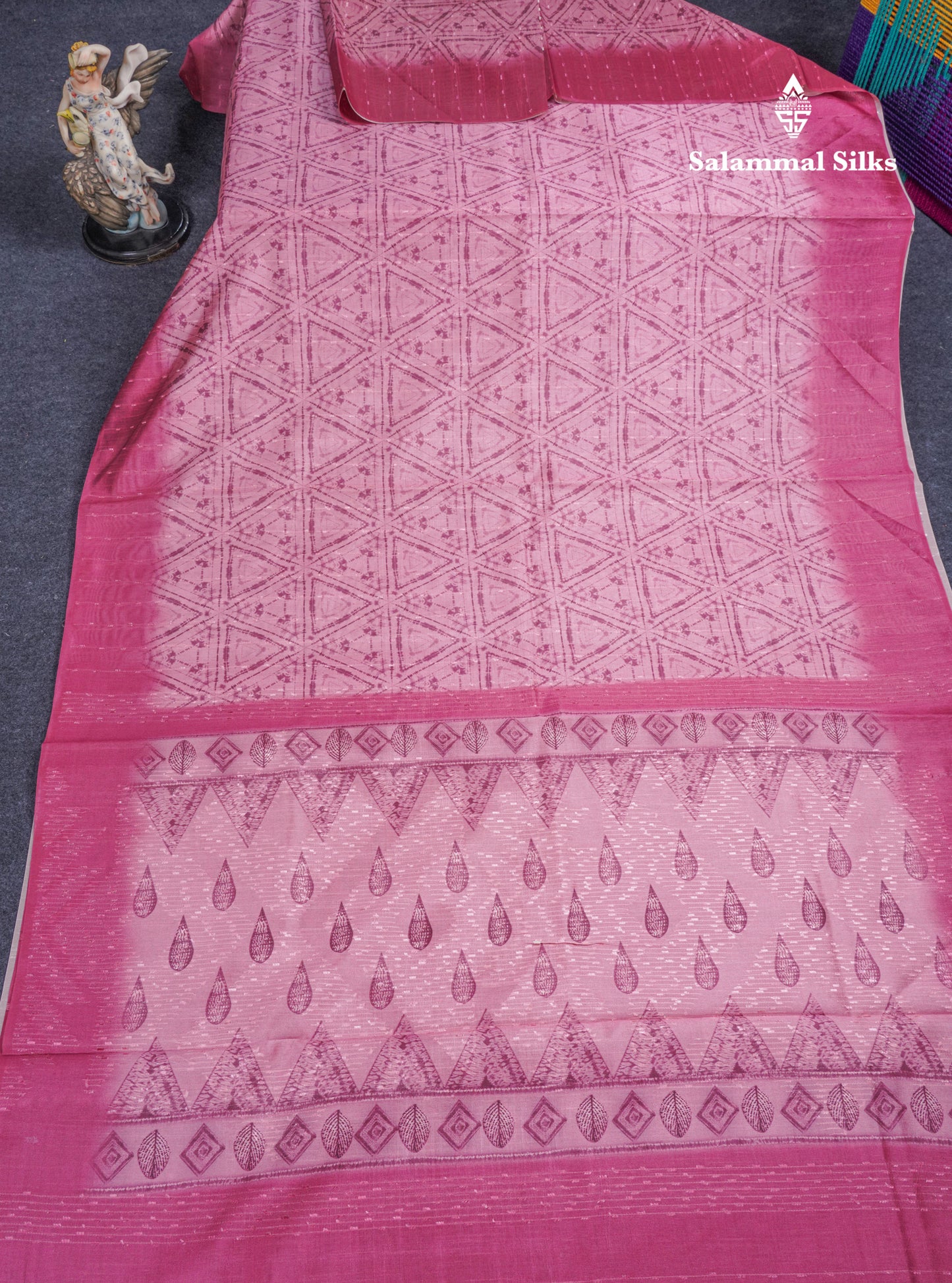 Elephant Grey Thread Work Printed Semi Tussar Fancy Saree With Contrast Grey Border