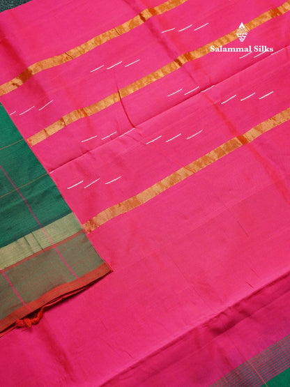 Beautiful Navy Blue Checks With Thread Butta Semi Silk Cotton Saree With Contrast Pink Blouse