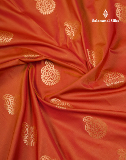 Beautiful Rust Orange Semi Silk Saree With Contrast Navy Blue Blouse