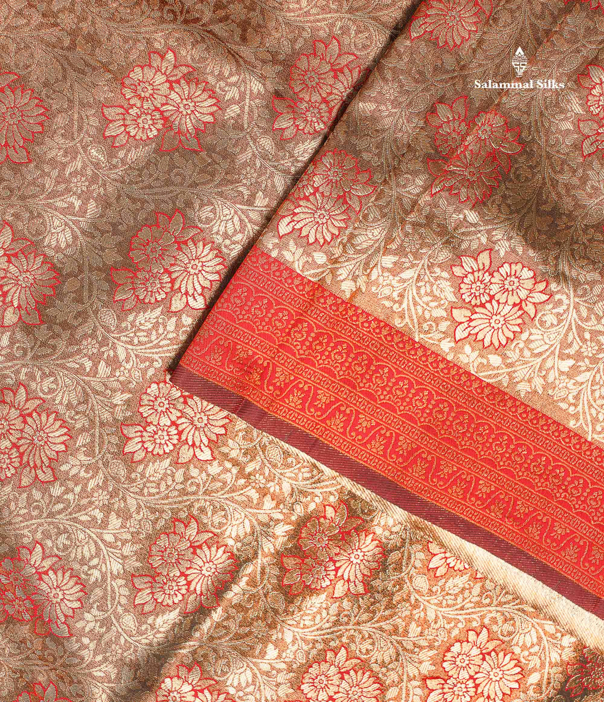 Semi Tussar Saree - Copper Colour Body Tissue With Contrast Maroon Fancy Border