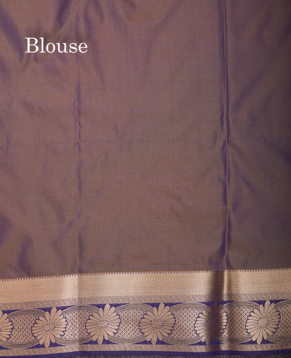 Beautiful Rust Orange Semi Silk Saree With Contrast Navy Blue Blouse