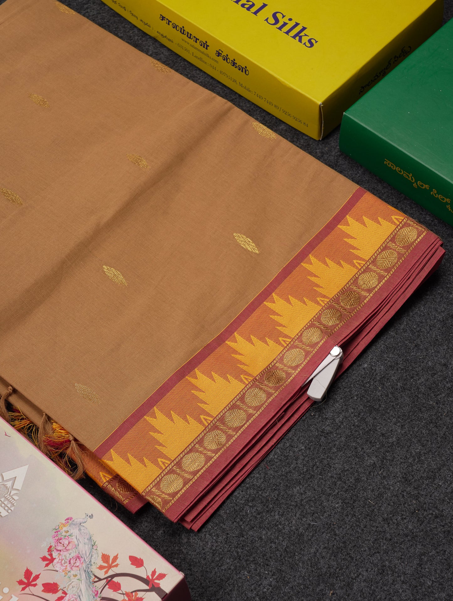 Beautiful Light Elaichi Green Pure Cotton Saree With Traditional Temple Border