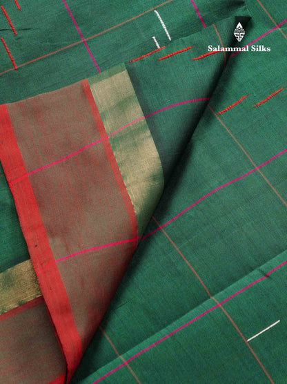 Beautiful Navy Blue Checks With Thread Butta Semi Silk Cotton Saree With Contrast Pink Blouse