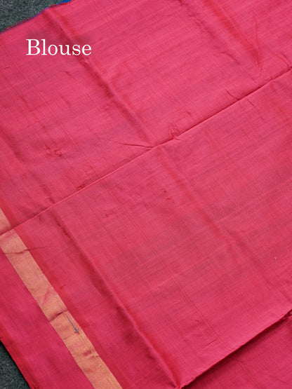 Beautiful Navy Blue Checks With Thread Butta Semi Silk Cotton Saree With Contrast Pink Blouse