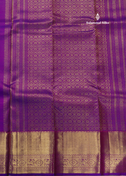 Kanjivaram Reddish Pink Pure Silk Saree With Contrast Violet Traditional Border