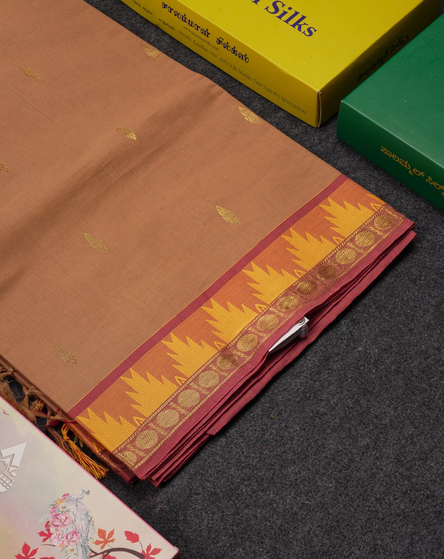 Beautiful Light Elaichi Green Pure Cotton Saree With Traditional Temple Border