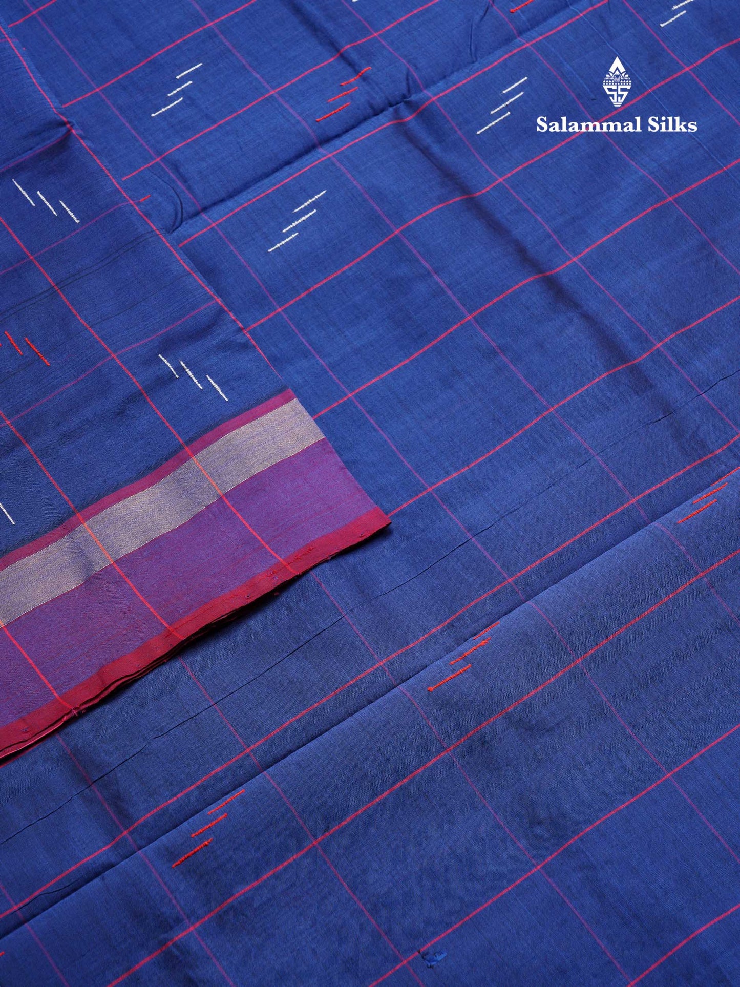 Beautiful Navy Blue Checks With Thread Butta Semi Silk Cotton Saree With Contrast Pink Blouse