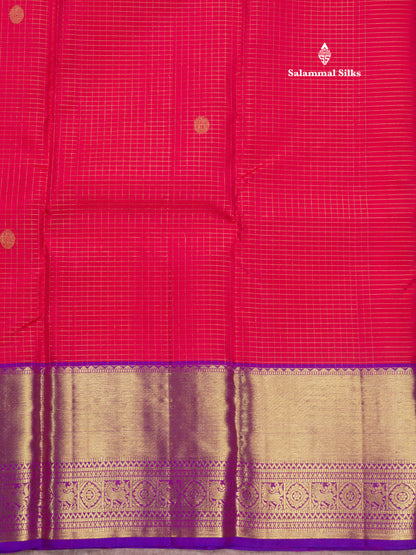 Kanjivaram Reddish Pink Pure Silk Saree With Contrast Violet Traditional Border