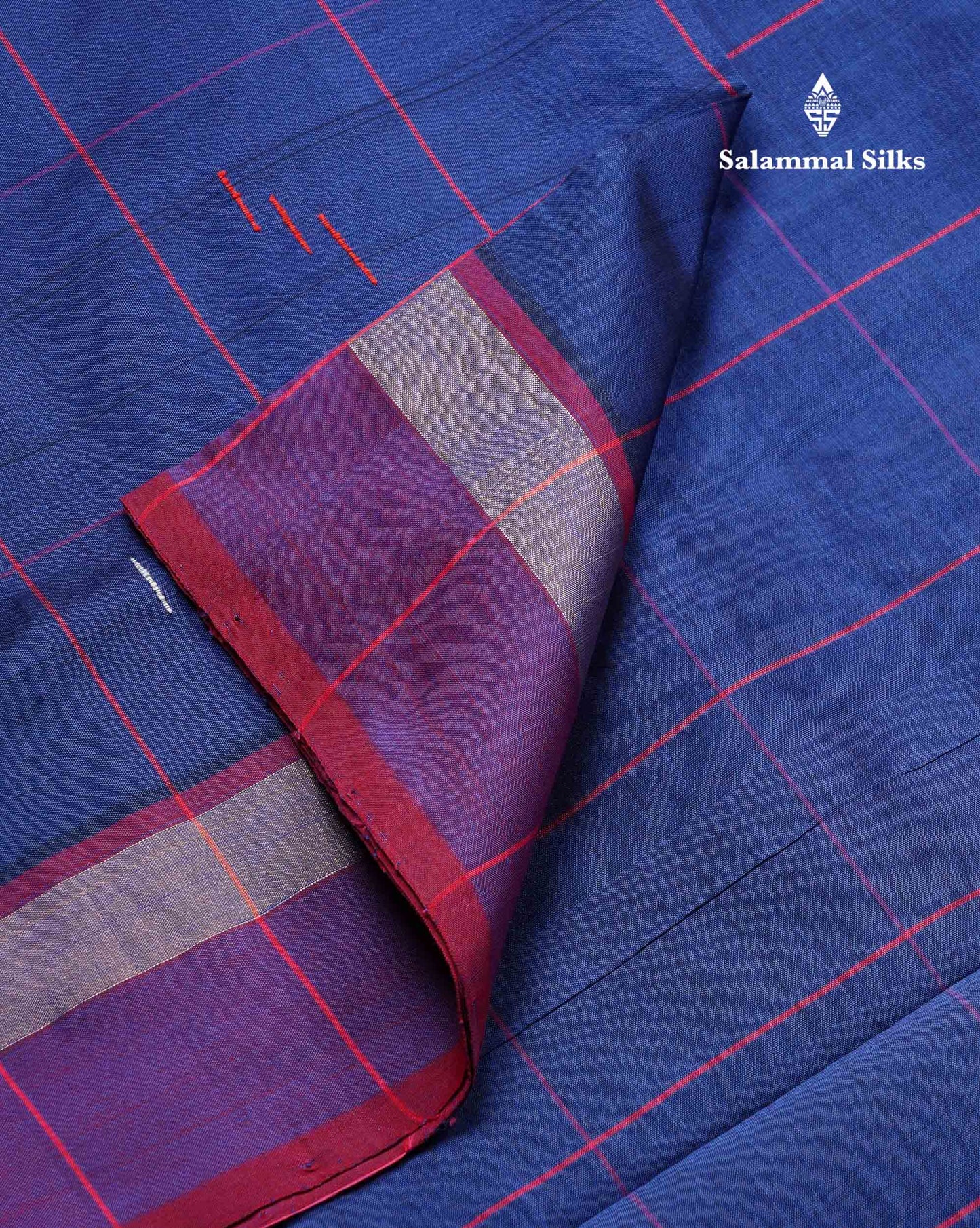 Beautiful Navy Blue Checks With Thread Butta Semi Silk Cotton Saree With Contrast Pink Blouse
