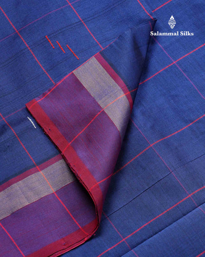 Beautiful Navy Blue Checks With Thread Butta Semi Silk Cotton Saree With Contrast Pink Blouse