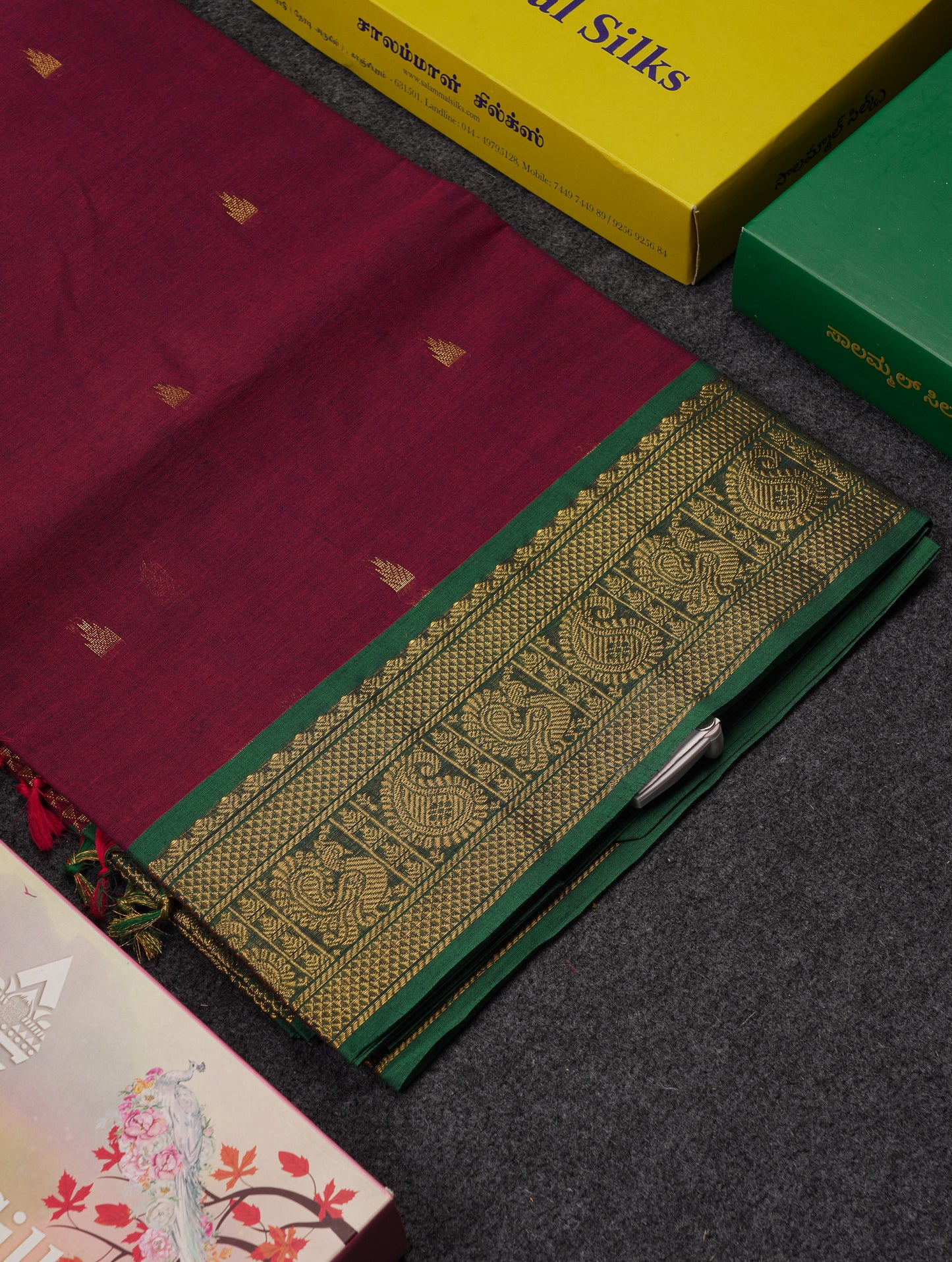 Beautiful Orange Pure Cotton Saree With Contrast Parrot Green Traditional Border