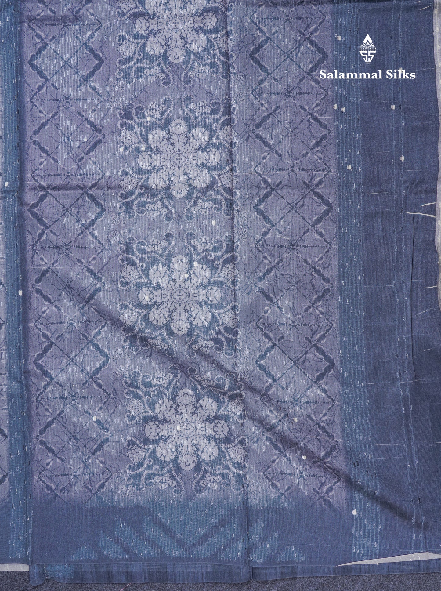 Elephant Grey Thread Work Printed Semi Tussar Fancy Saree With Contrast Grey Border