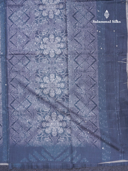 Elephant Grey Thread Work Printed Semi Tussar Fancy Saree With Contrast Grey Border