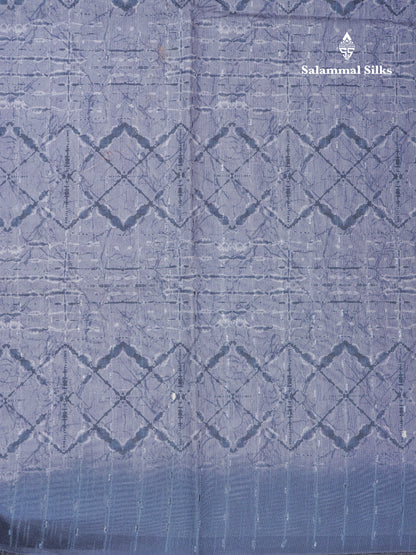 Elephant Grey Thread Work Printed Semi Tussar Fancy Saree With Contrast Grey Border