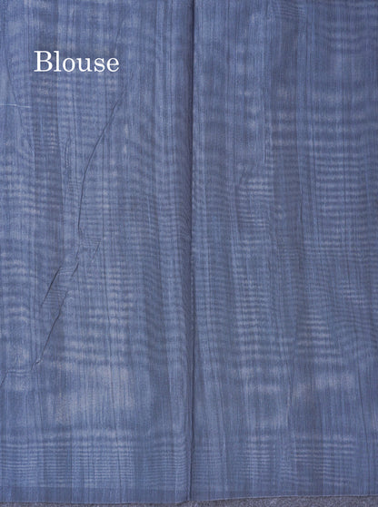 Elephant Grey Thread Work Printed Semi Tussar Fancy Saree With Contrast Grey Border