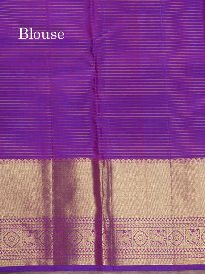Kanjivaram Reddish Pink Pure Silk Saree With Contrast Violet Traditional Border
