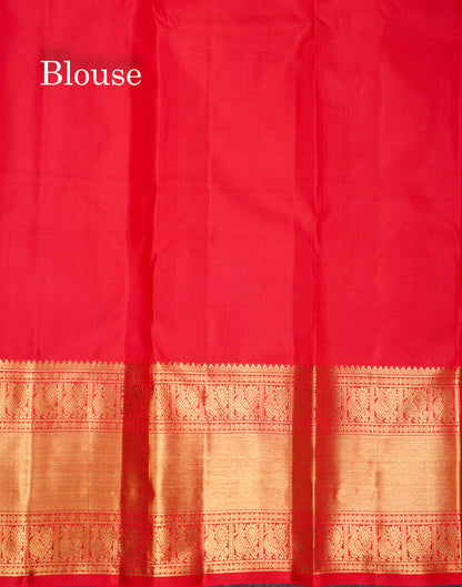 Beautiful Chilly Red Bridal 2G Pure Kanjivaram Silk Saree With Traditional Evening Morning Border