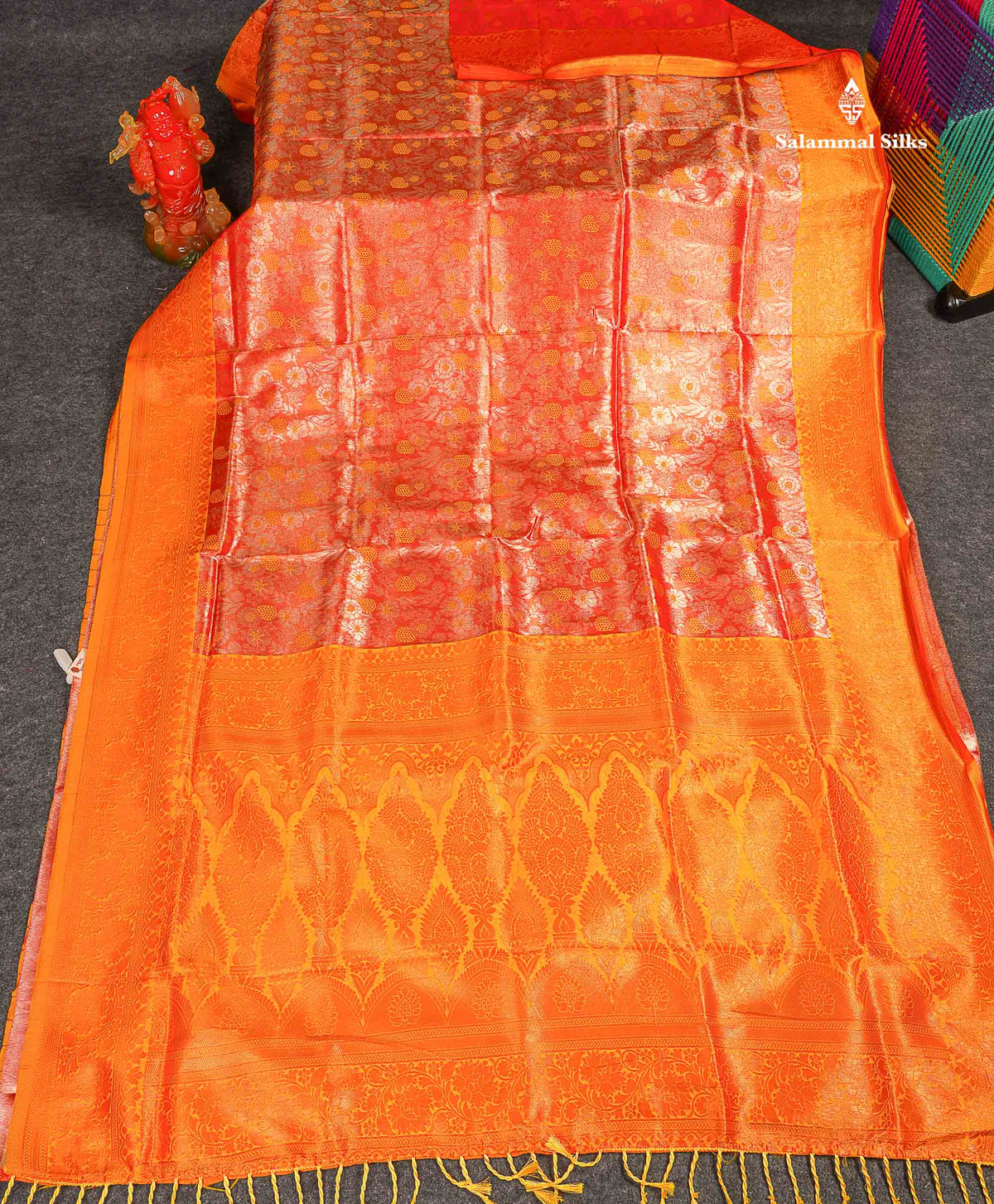 Semi Tussar Saree - Orange Colour Body Tissue With Yellow Fancy Border 