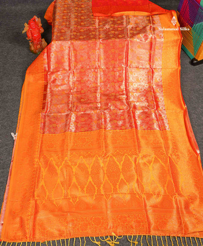 Semi Tussar Saree - Orange Colour Body Tissue With Yellow Fancy Border 