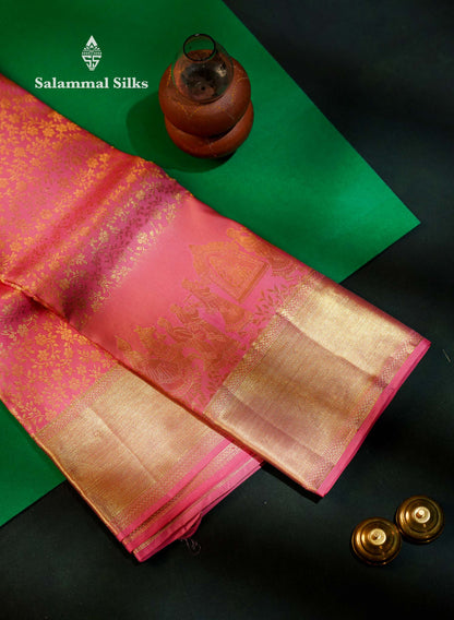 Beautiful Light Pink Bridal Pure Kanjivaram Silk Saree With Traditional Pallaku Border