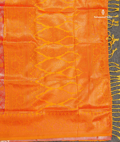 Semi Tussar Saree - Copper Colour Body Tissue With Contrast Maroon Fancy Border