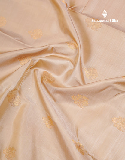 Beautiful Korvai Cream Sandal Pure Kanjivaram Silk Saree With Contrast Magenta Pink Traditional Evening Morning Border