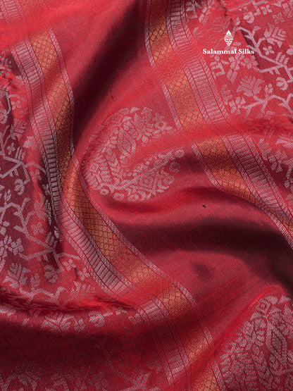 Kanjivaram Beautiful Maroon Fancy Pure Silk Saree With Contrast Rexona Green Blouse